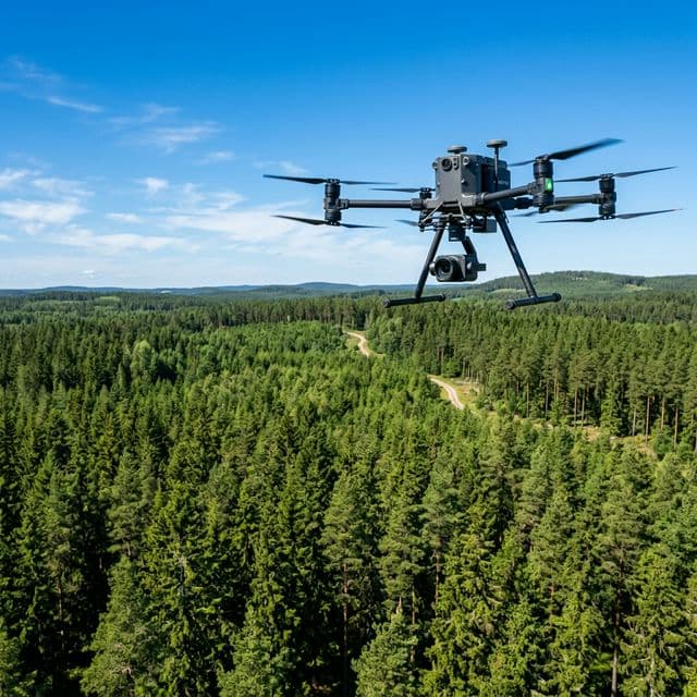 Industrial drone over Swedish forest